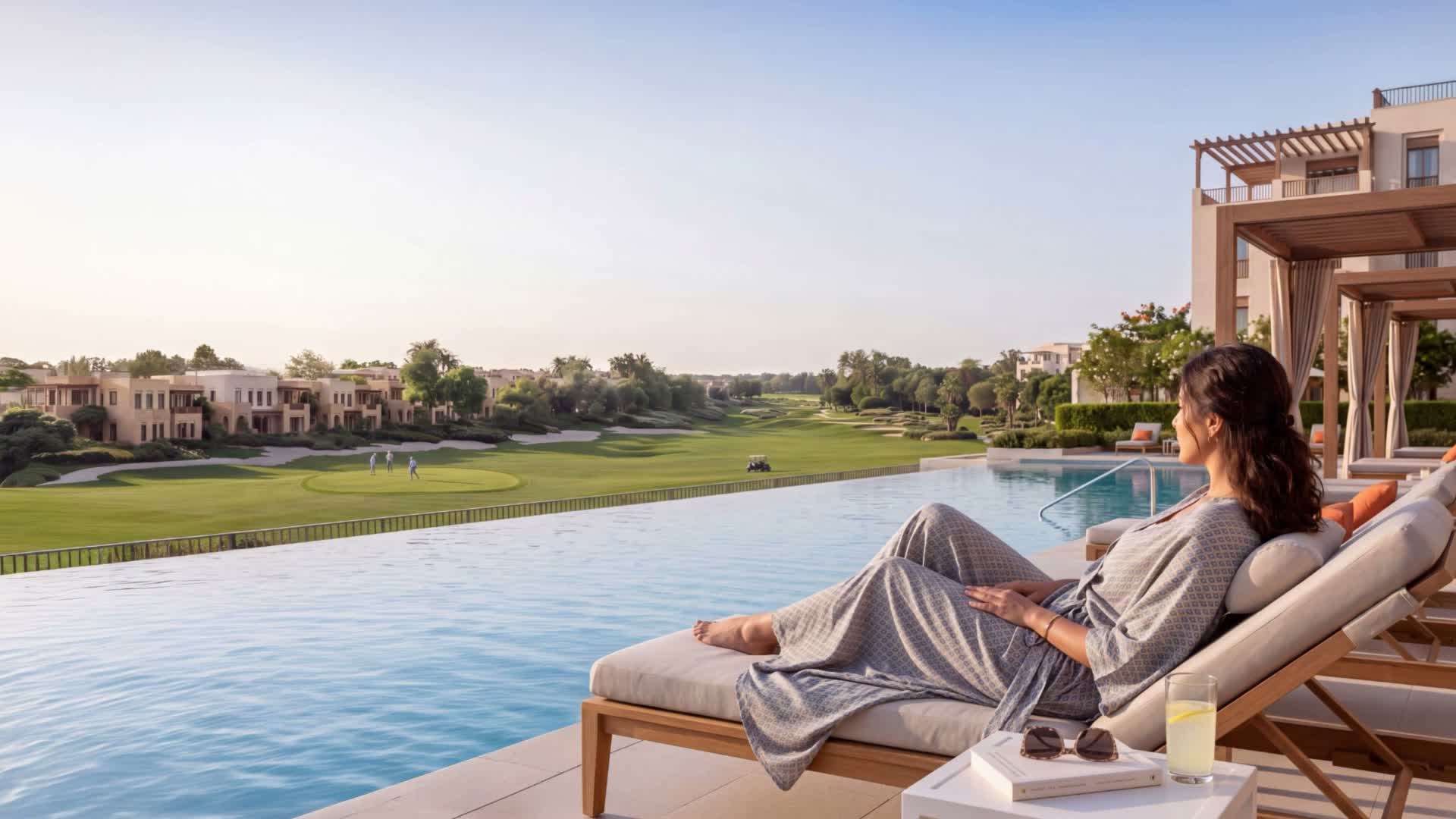 Poolside terrace overlooking the golf course at Damascus Heights