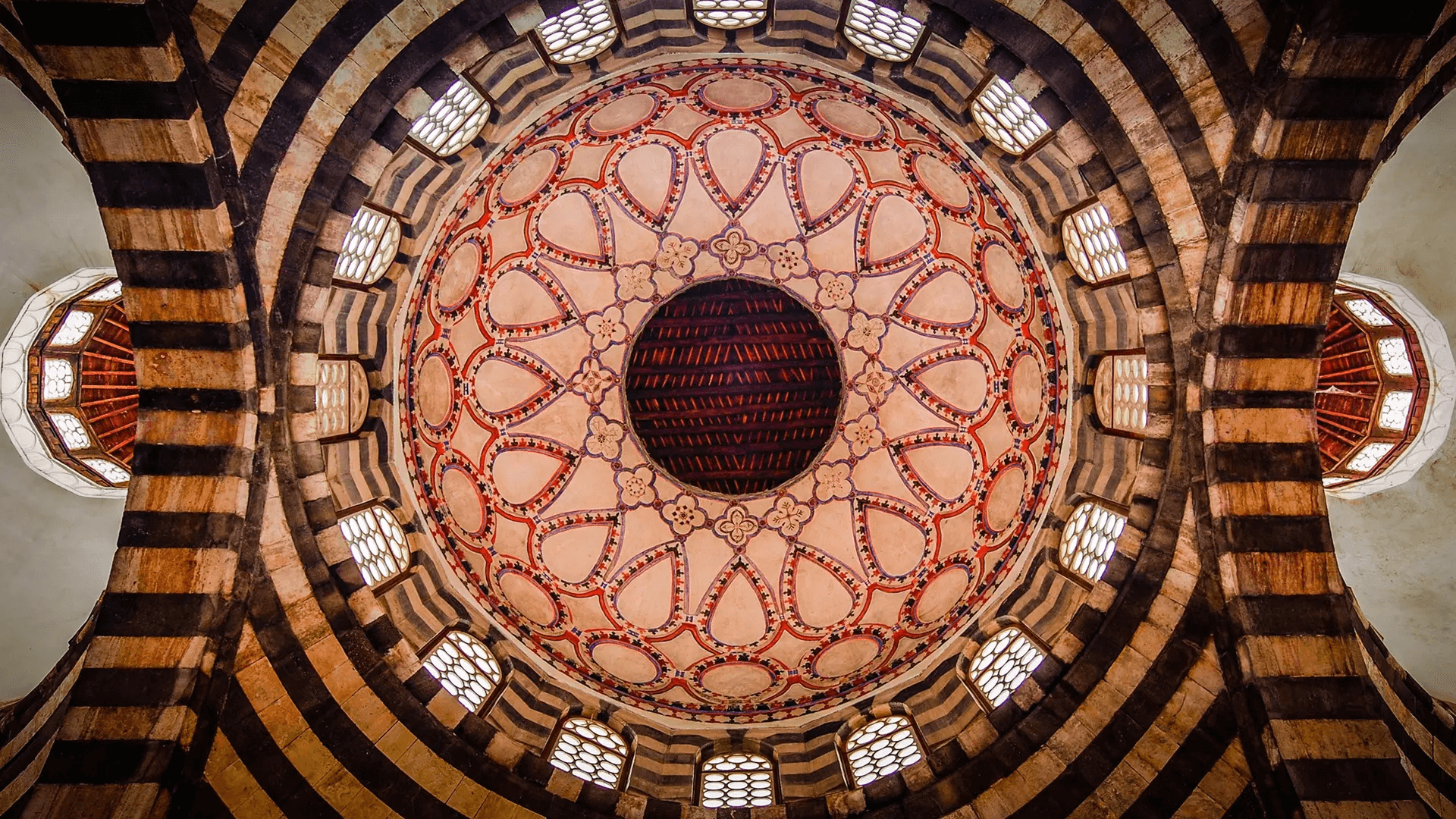 Banded stone domes of Khan As’ad Pasha in the Old City of Damascus