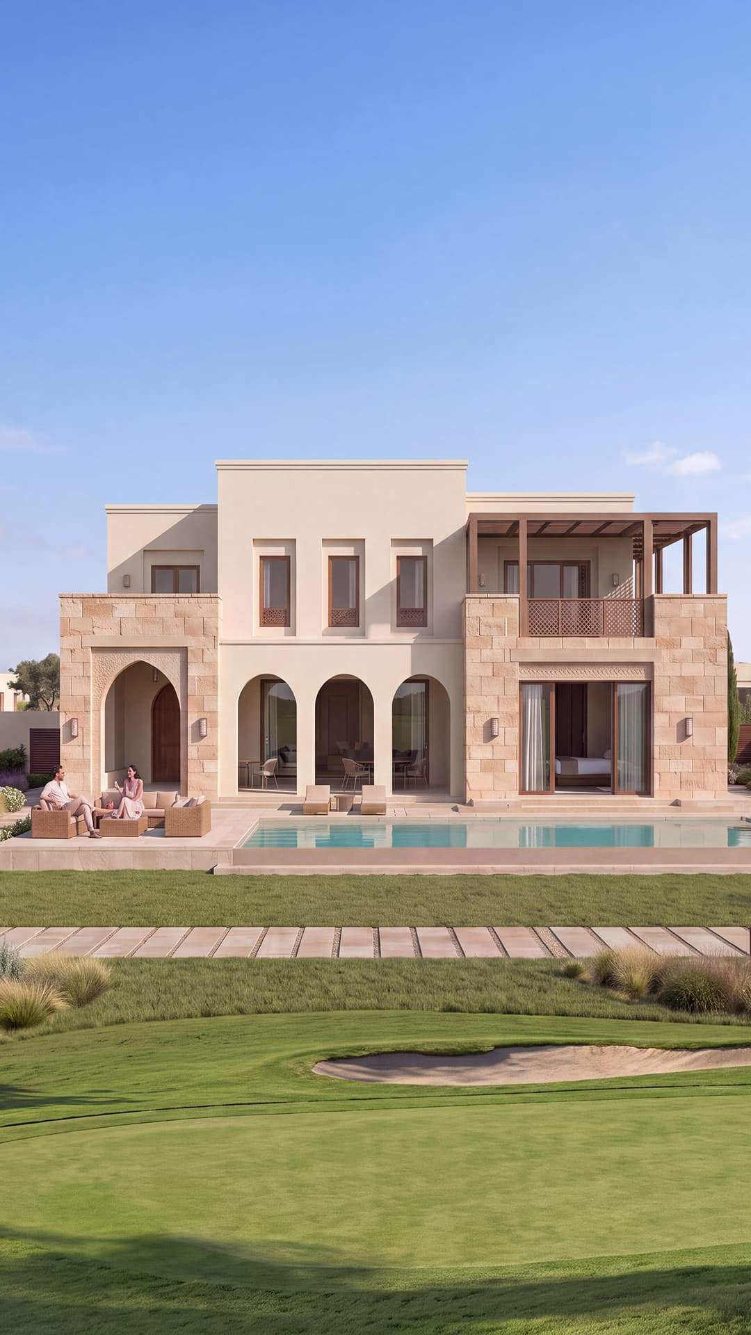 Stone villa with arched loggia and garden at Damascus Heights