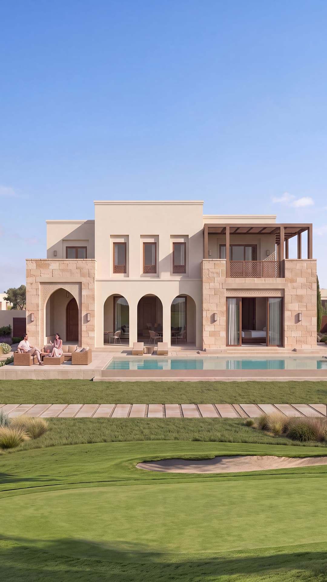 Stone villa with arched loggia and garden at Damascus Heights